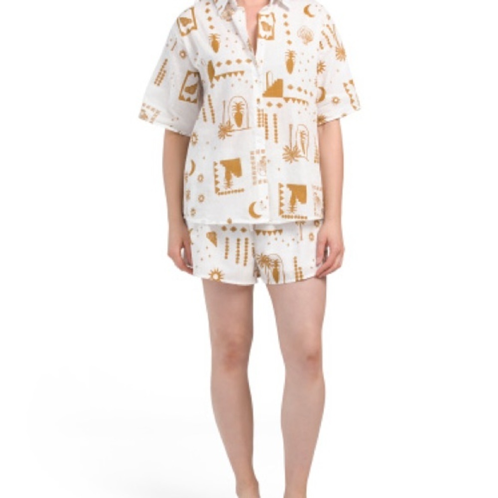White and Brown Patterned Women's Shorts